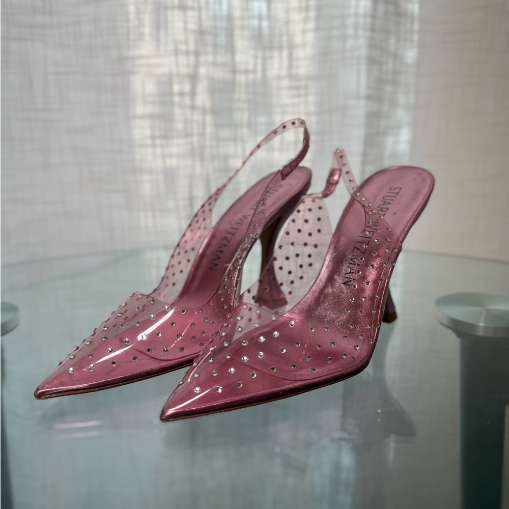 Stuart Weitzman Pink Studded Slingback Heels